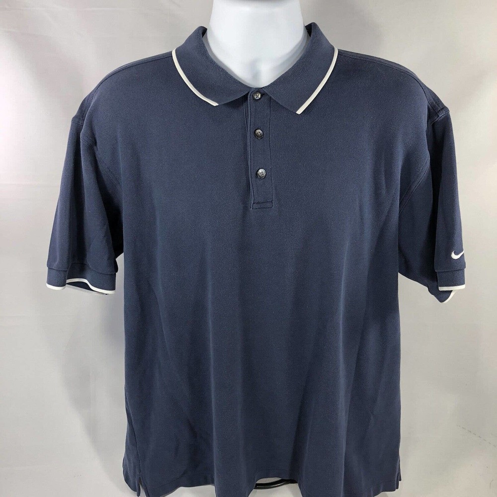 Nike Golf Polo Ringer Short Sleeve Shirt Size XL Navy Blue w/ White Logo Swoosh